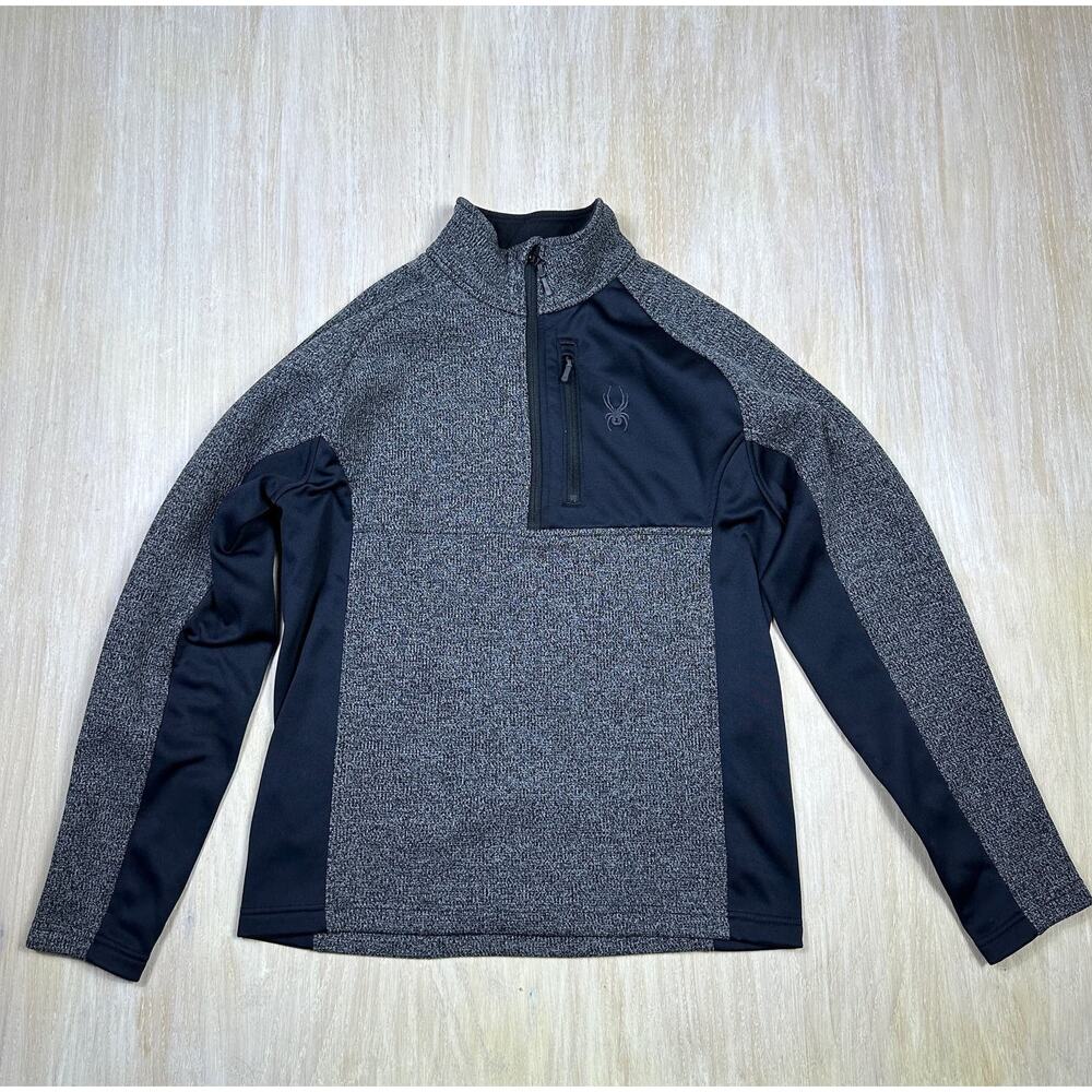 Spyder Gray Polyester Quarter Zip Logo Outerwear Men's Pullover Sweater Medium